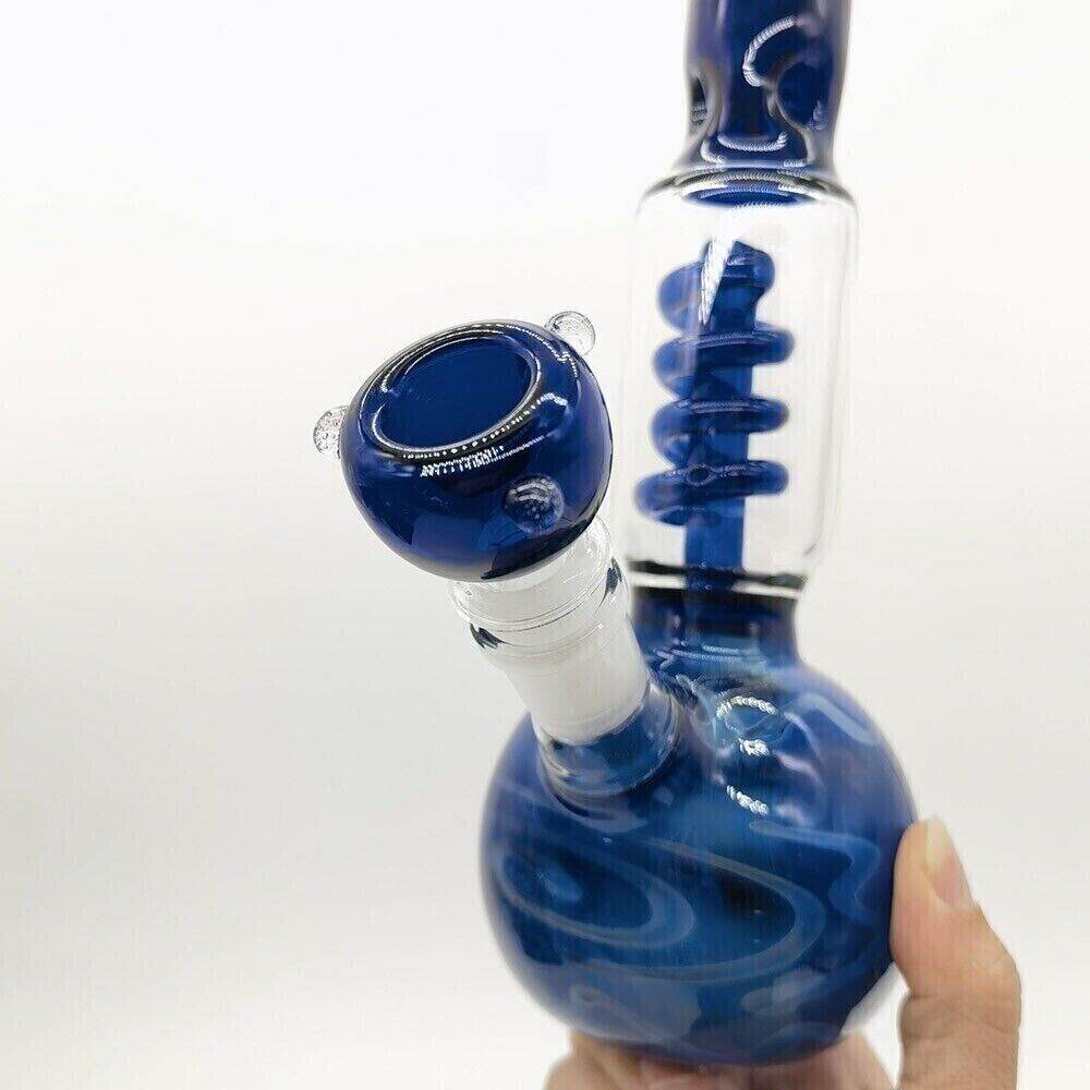 23cm Blue Glass Hookah Smoking Hand Pipes Bubbler Percolator Bongs W/ 14mm Bowl - Maryjanes Bong Shop