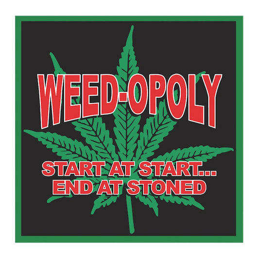 WWE116 Play All Day Games Weed-opoly board game cover featuring cannabis leaf design.