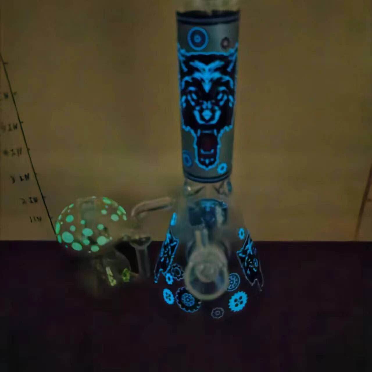 Smoking Water Pipe Glow In the Dark Bong + Glow Glass Hookah Mushroom Bubbler - Maryjanes Bong Shop