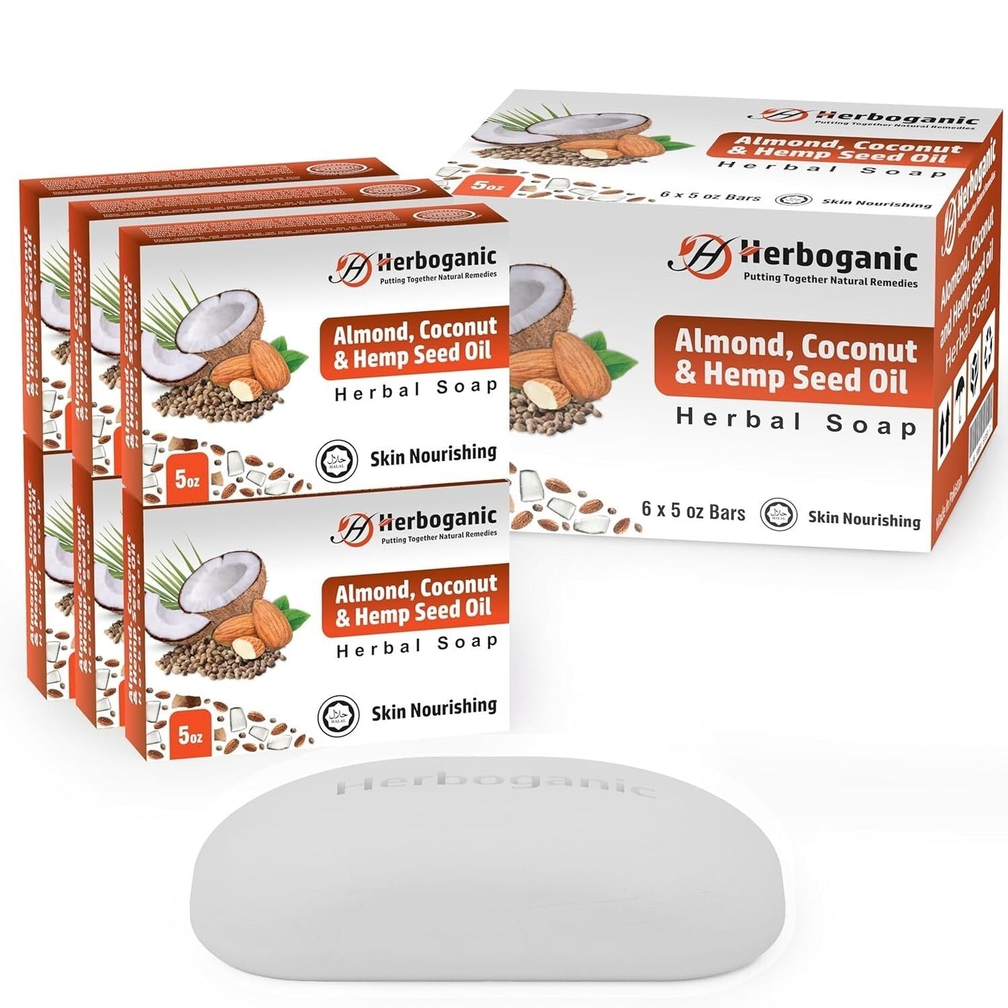Almond, Coconut & Hemp Oil Herbal Soap| 5oz | Pack of 1, 3, or 6 | Unisex