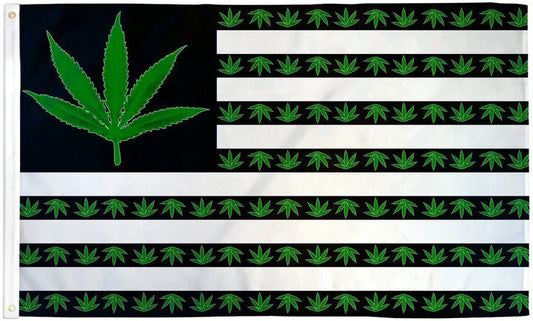 MJ USA Leaf 3x5ft poly flag with marijuana design for dorm decor.
