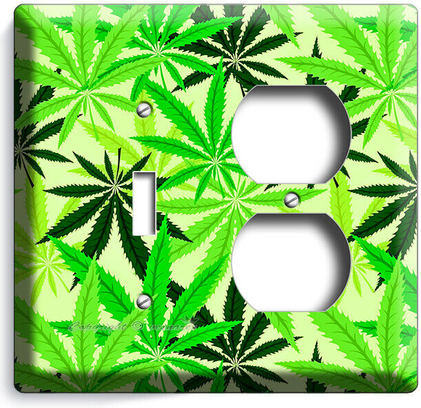 🍀GREEN CANNABIS MARIJUANA LEAFS LIGHT SWITCH OUTLETS WALL PLATES MAN CAVE DECOR