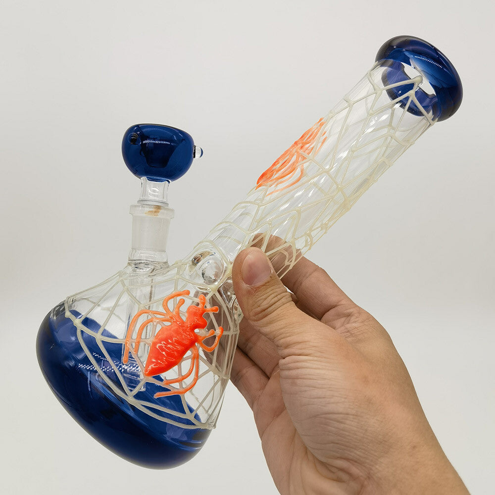 8.4" Glass Bong Cobweb Hookah Smoking Hand Pipes Percolator Bongs W/ 14mm Bowl