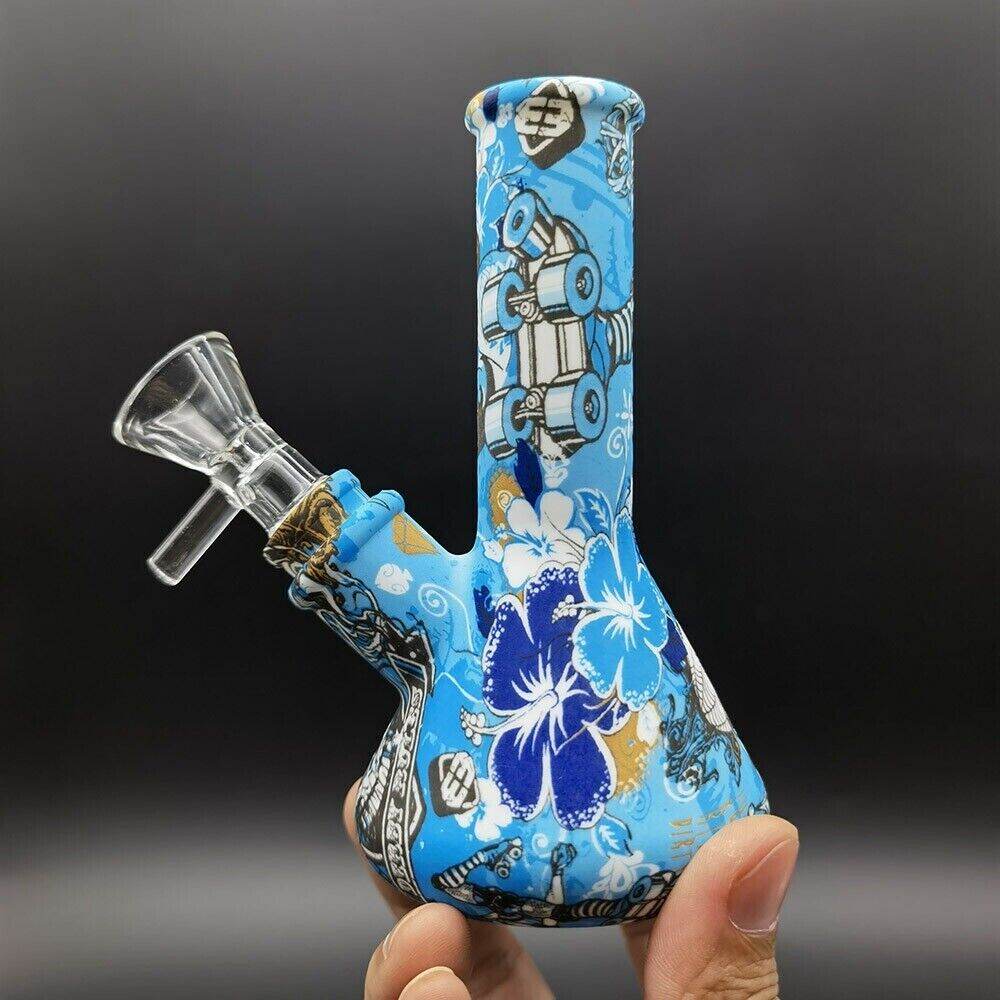 5'' Silicone Hookah Smoking Water Pipe Bong Bubbler Shisha W/ 14mm Glass Bowl US - Maryjanes Bong Shop