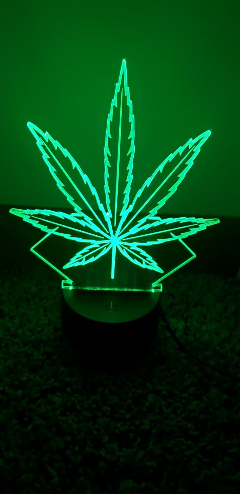 Pot Leaf 3D LED Night Light with color-changing acrylic and remote control.