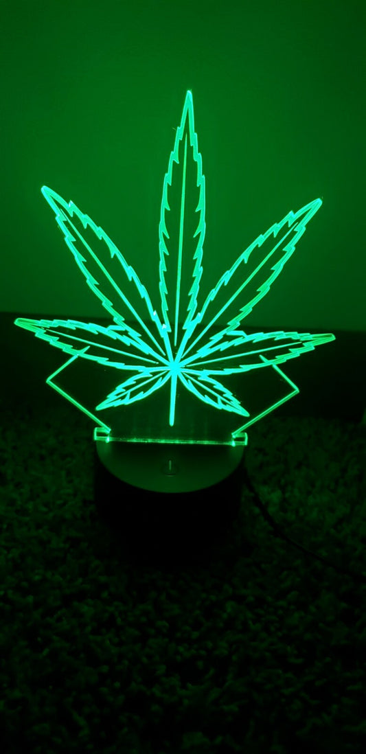 Pot Leaf 3D LED Night Light with color-changing acrylic and remote control.
