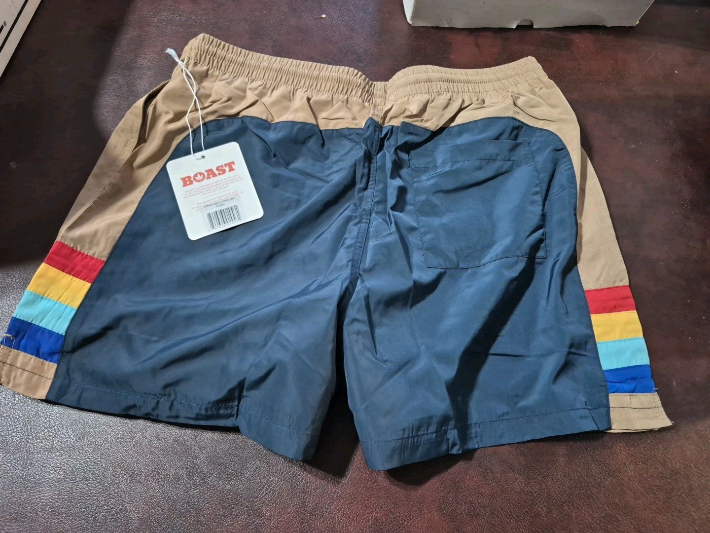 1 Pr NWT BOAST Men's Tennis/Swim Trunks Large Camel/Navy  With Pot Leaf