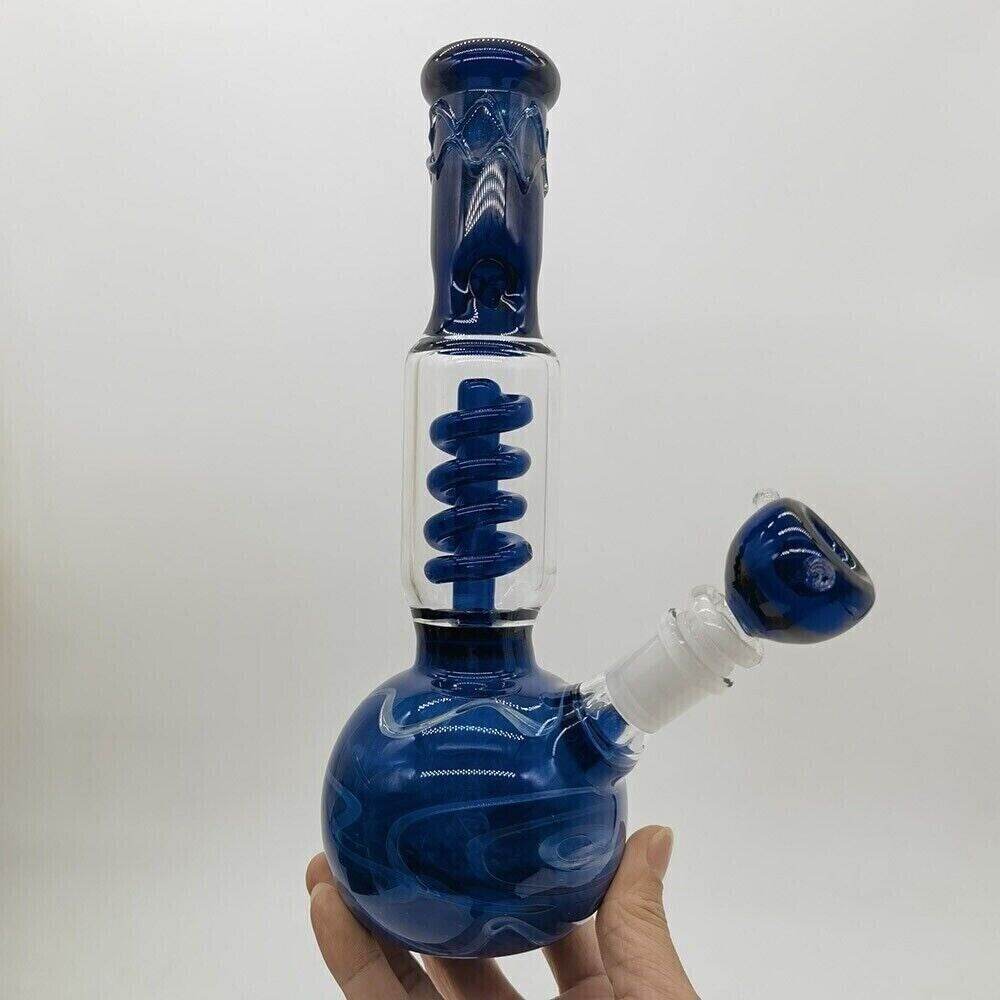 23cm Blue Glass Hookah Smoking Hand Pipes Bubbler Percolator Bongs W/ 14mm Bowl - Maryjanes Bong Shop