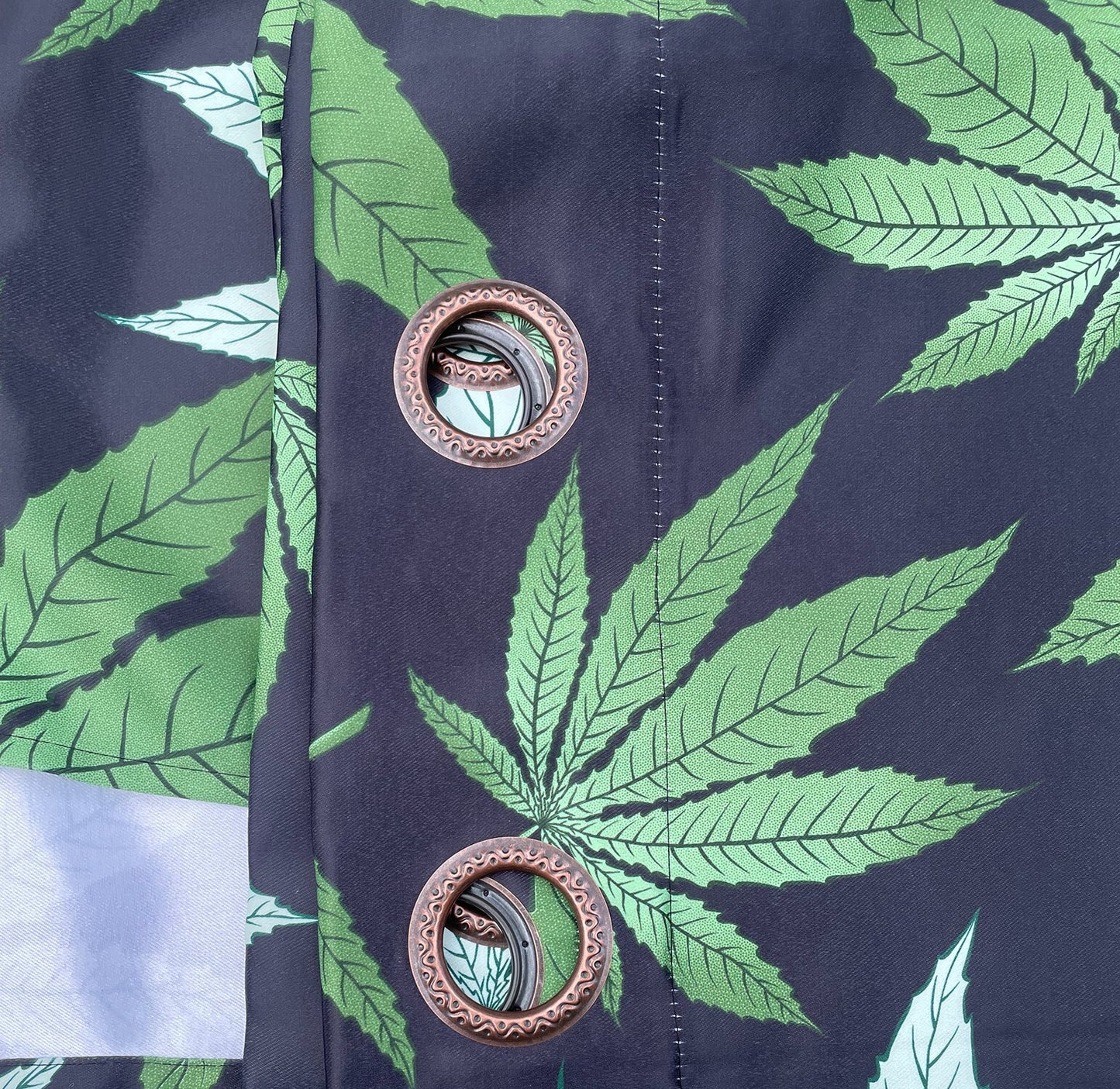 Blackout Grommet Window Curtain Set Black Green Marijuana Leaf