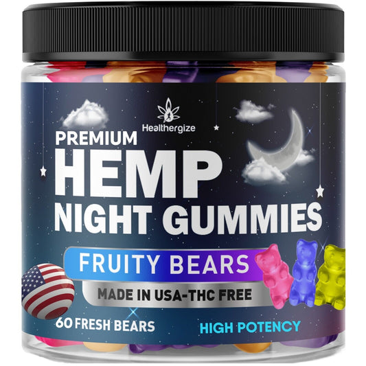 Natural gummies-Bears jar for sleep, anxiety, and stress relief, made in USA.