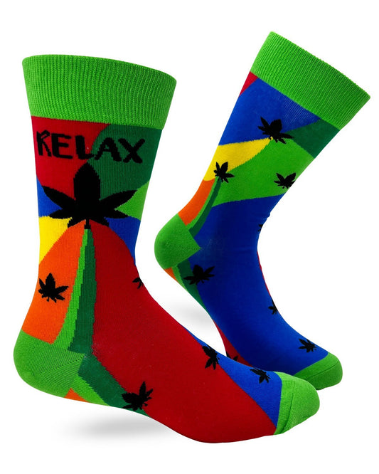 Fabdaz Relax Cannabis Leaves colorful men's novelty crew socks.