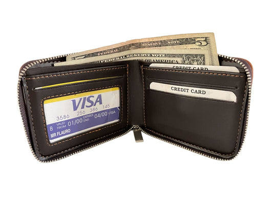 Zippered Bifold Wallet Marijuana Prints ID Credit Card Money Holder Faux Leather