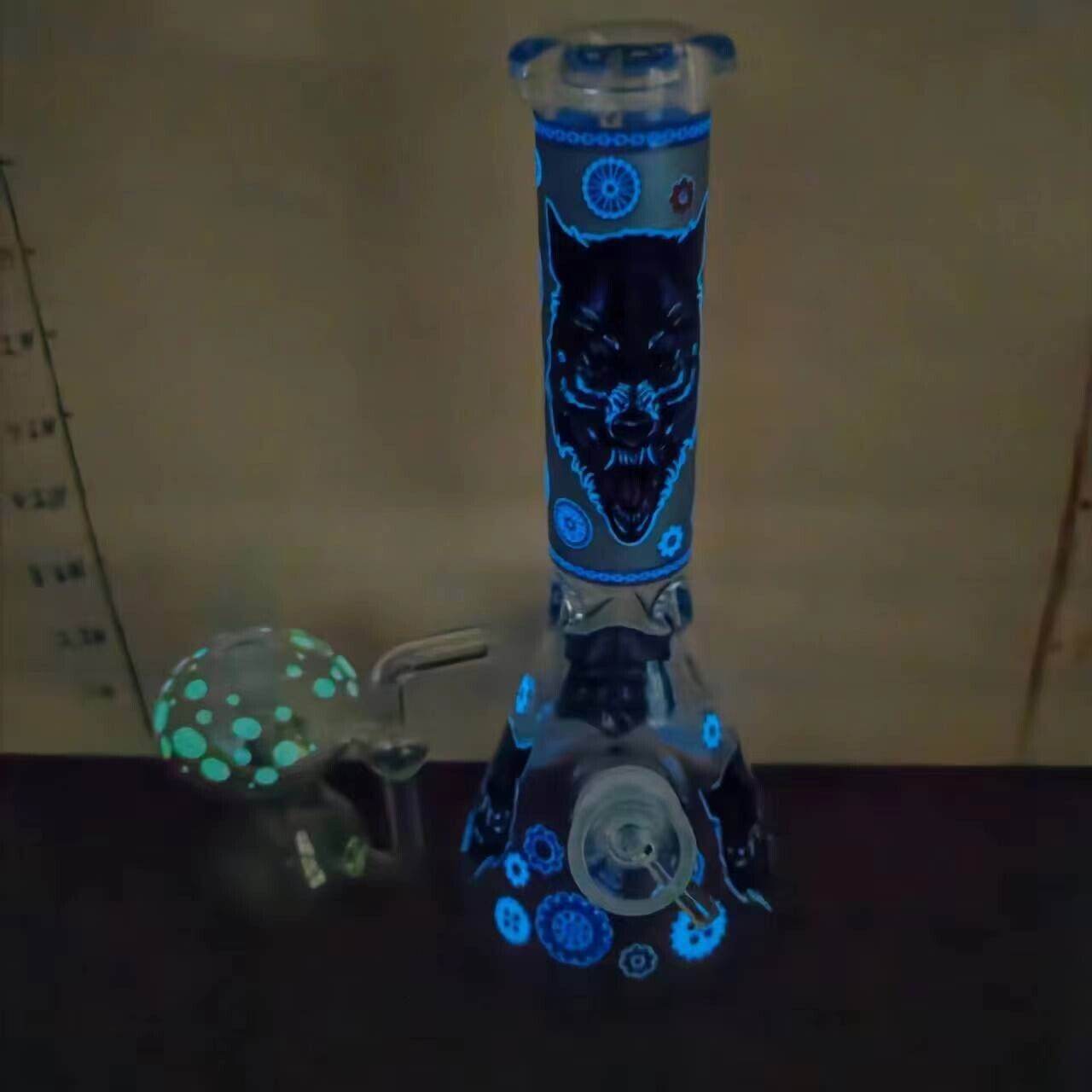 Smoking Water Pipe Glow In the Dark Bong + Glow Glass Hookah Mushroom Bubbler - Maryjanes Bong Shop
