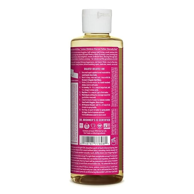 Dr. Bronner's Certified Fair Trade 18-In-1 Hemp Rose Pure-Castile Soap 8 oz