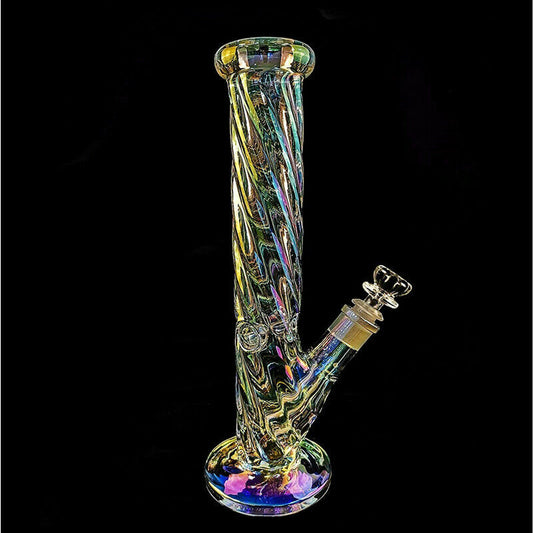13" glass bong water pipe with thick percolator and ice catcher, made from siliconized glass.