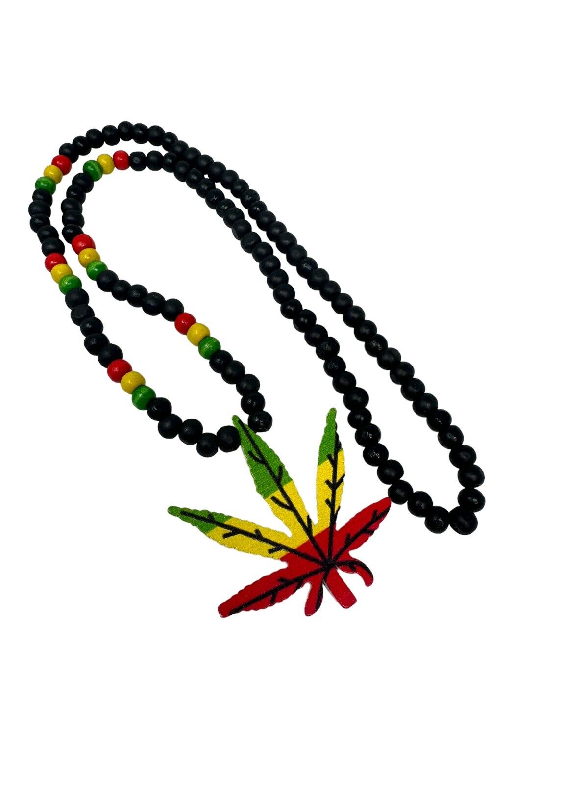 Marijuana leaf rasta pendant wood beaded necklace Cannabis Weed Pot Necklace