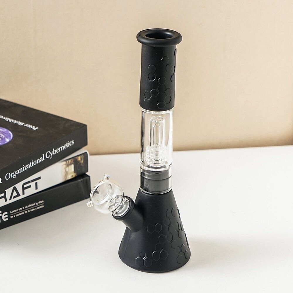 12" silicone glass bong with 14mm bowl and downstem, heavy-duty design.