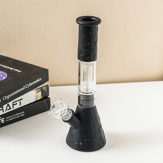 12" silicone glass bong with 14mm bowl and downstem, heavy-duty design.