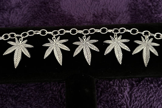Beautiful Pot Leaf Charm Bracelet (5- 25mmX22mm charms) 420 Friendly