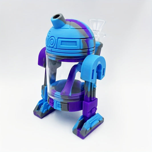 5" rotatable foots robots silicone bong with heatproof design and glass bowl.