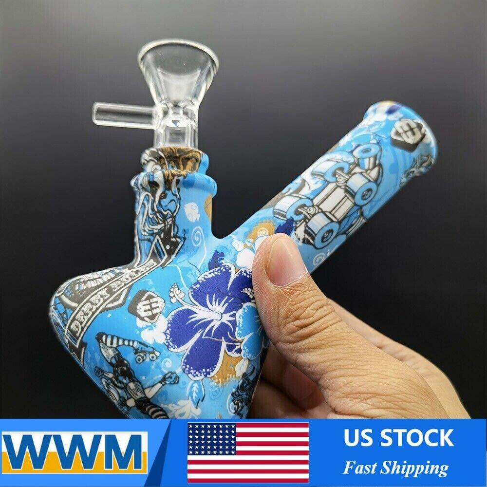 5'' Silicone Hookah Smoking Water Pipe Bong Bubbler Shisha W/ 14mm Glass Bowl US - Maryjanes Bong Shop