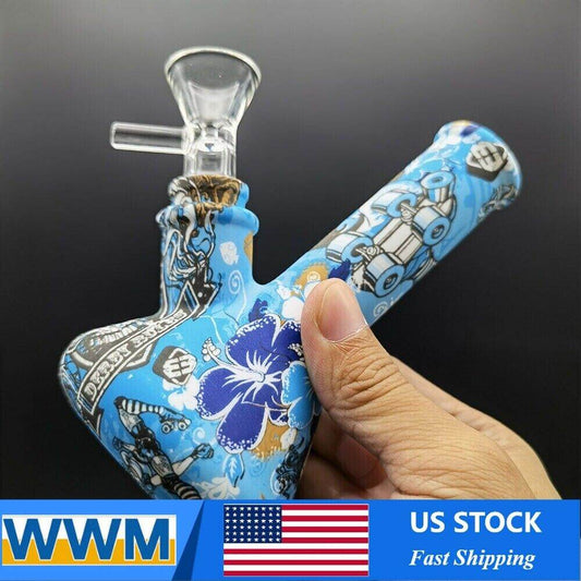 5'' Silicone Hookah Smoking Water Pipe Bong Bubbler Shisha W/ 14mm Glass Bowl US - Maryjanes Bong Shop
