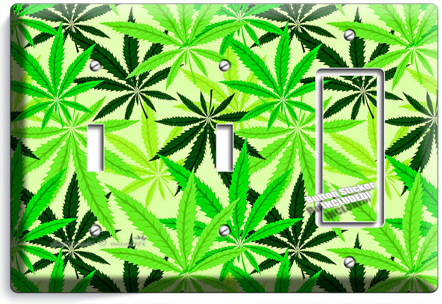 🍀GREEN CANNABIS MARIJUANA LEAFS LIGHT SWITCH OUTLETS WALL PLATES MAN CAVE DECOR