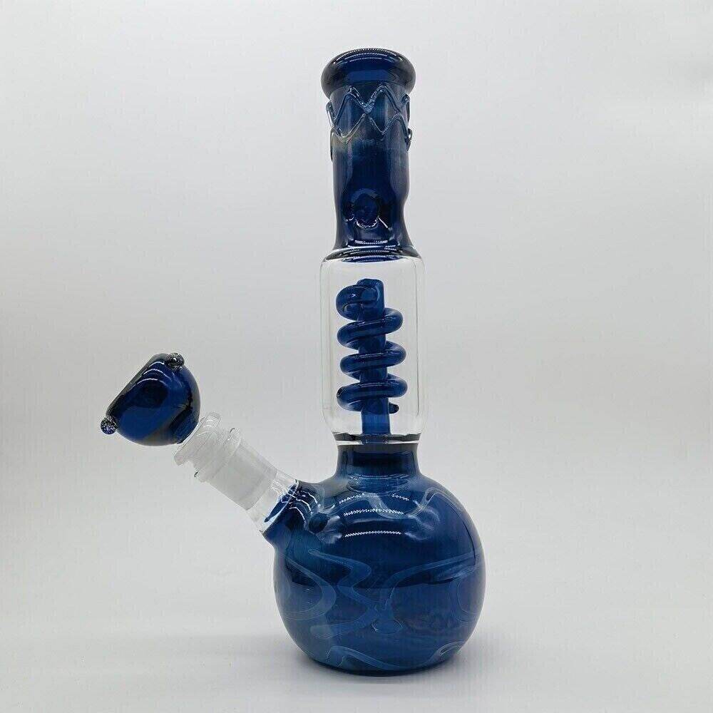 23cm Blue Glass Hookah Smoking Hand Pipes Bubbler Percolator Bongs W/ 14mm Bowl - Maryjanes Bong Shop