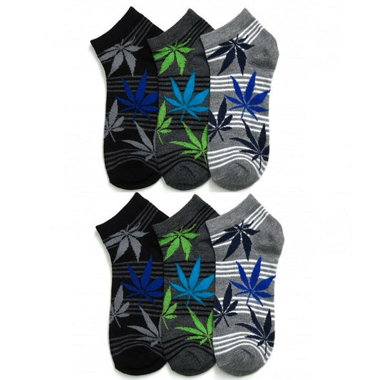 Ankle socks with cannabis leaf design in black, charcoal, and grey.