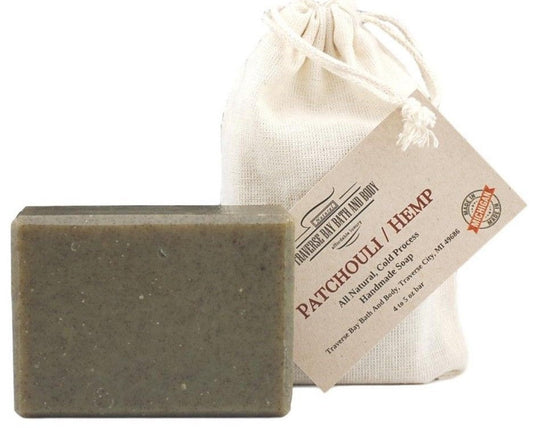Natural Patchouli Hemp soap with nettle, large 5.5-6 oz bar, cold process, cotton bag included.