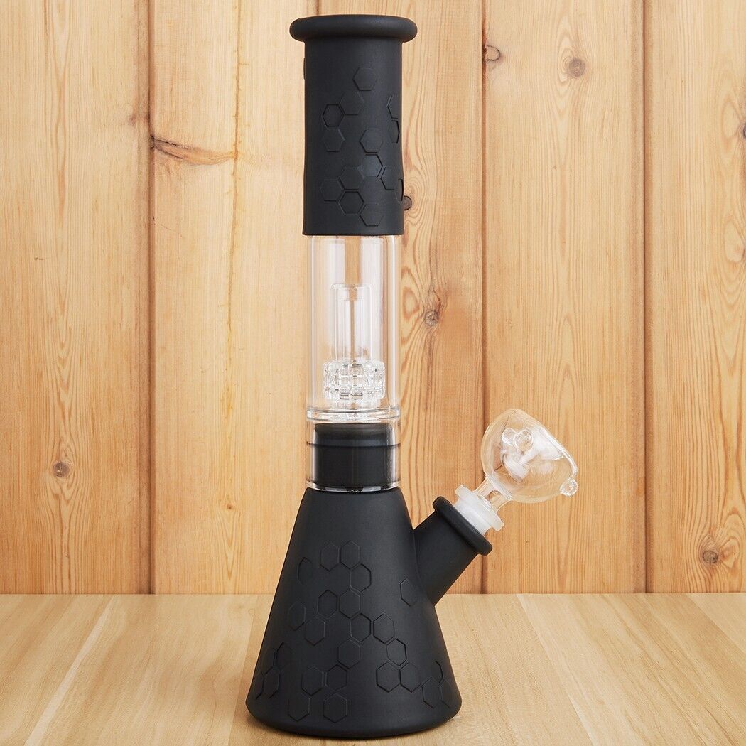 12" Silicone Glass Bong Smoking Water Tobacco Pipe 14mm Bowl Beaker Heavy Duty