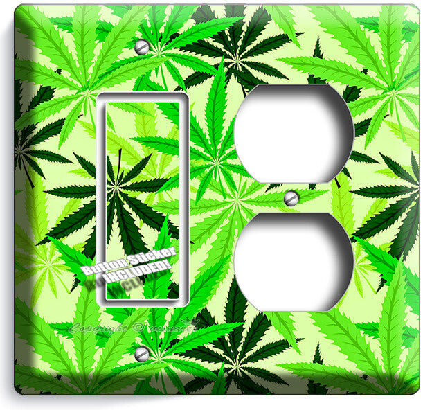 🍀GREEN CANNABIS MARIJUANA LEAFS LIGHT SWITCH OUTLETS WALL PLATES MAN CAVE DECOR