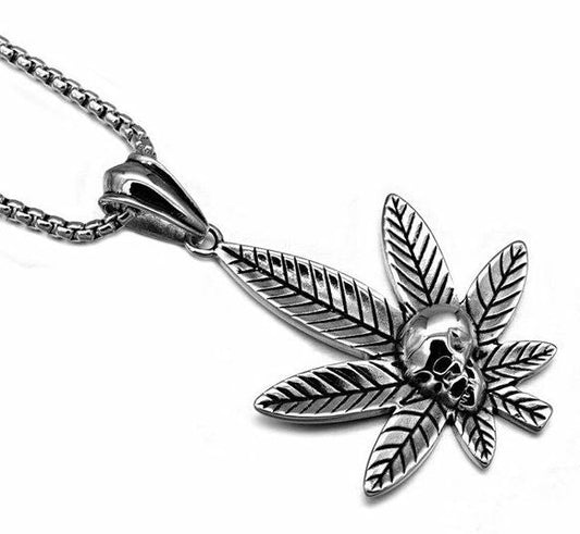 Pot Leaf with Skull pendant necklace, fashion jewelry.