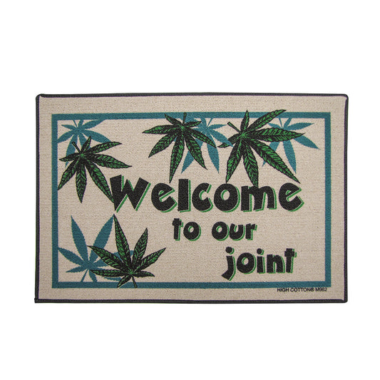 Funny Welcome 2 Joint doormat with weed motif, made from 100% Olefin and printed in black and green ink.