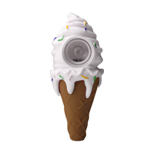 4.5 Inch White Ice Cream Cone Smoking Pipe with Glass Bowl Detachable
