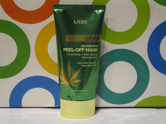 AZURE HEMP NOURISHING PEEL OFF MASK 5 OZ tube with colorful circular pattern.