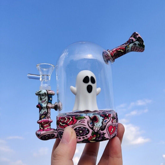 5" silicone water pipe hookah with ghost design and 14mm glass bowl.