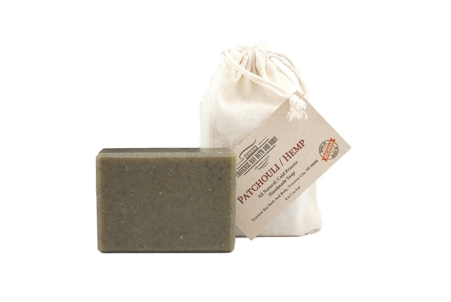 Patchouli Hemp with nettle, all natural soap cold process , Large 5.5-6 oz Gift Bag