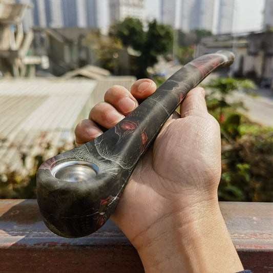 9.3" silicone bong with skull print design, hand-held smoking hookah bubbler for tobacco use.