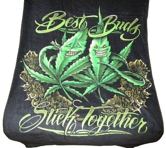 Best Buds Green Cotton Bath Beach Towel with Pot Leaf Design