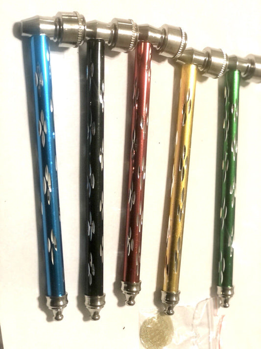 All metal pipe with diamond cut pattern in silver and red, 6-inch length.