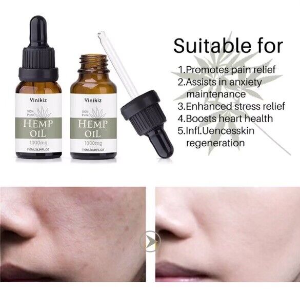 USA MADE Premium Hemp Seed Oil Drops Pain Relief, Stress, Anxiety, Sleep, 1000mg