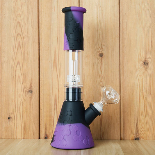 12" heavy duty glass bong with silicone base and 14MM bowl.