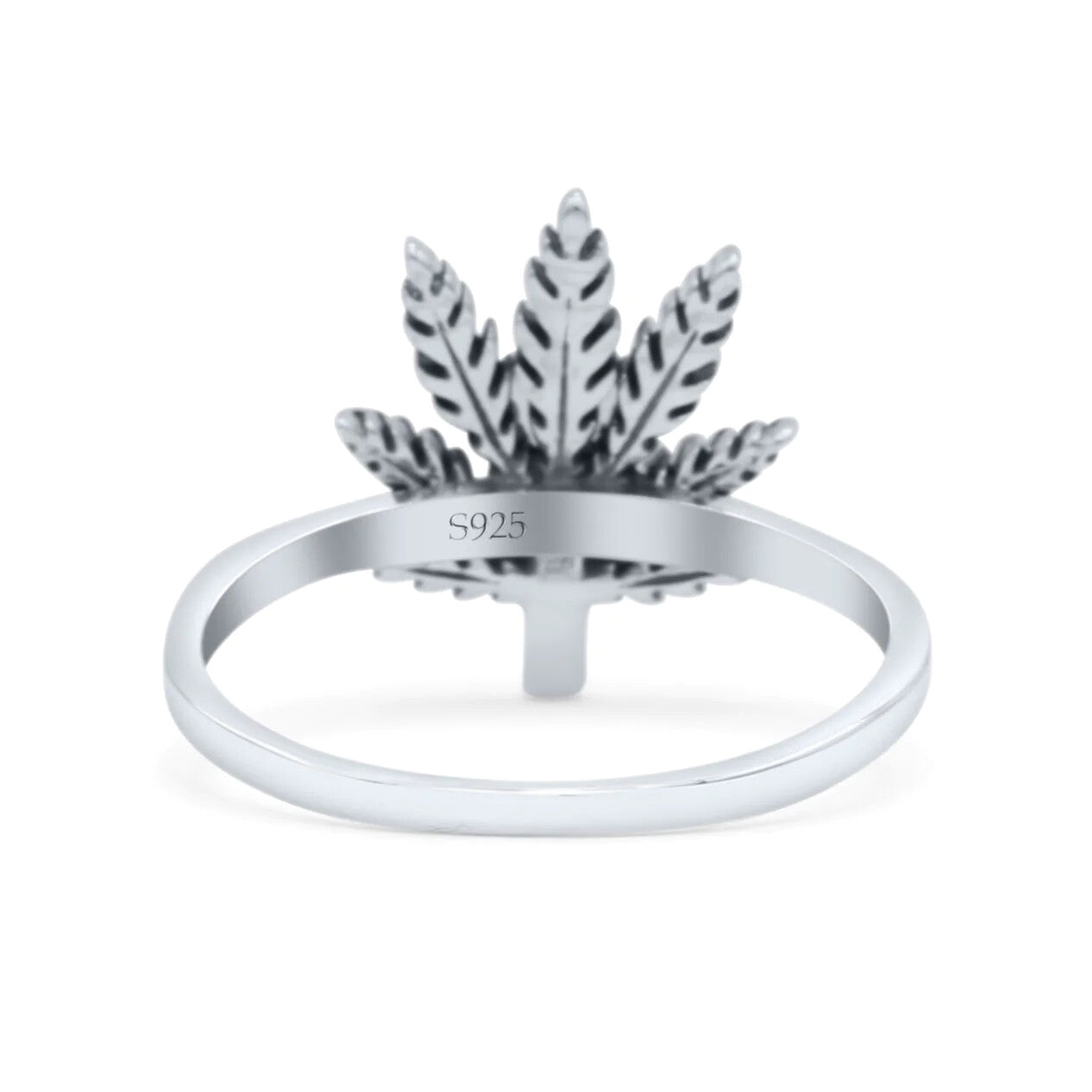 14.3mm Elegant Marijuana Leaf Engraved Cannabis Weed Oxidized Band Ring size 5 to 10