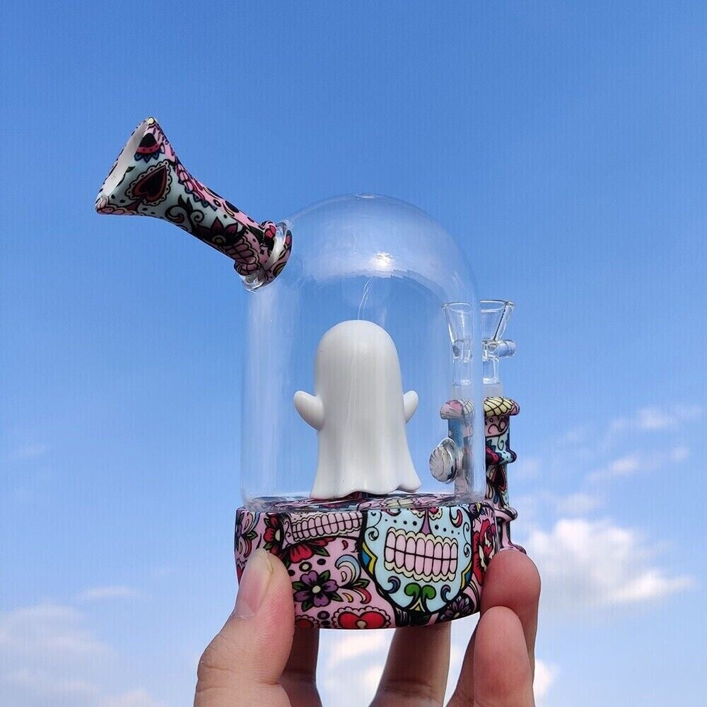 5" Silicone Water Pipe Hookah Glass Bong Ghost Bottle Smoking Pipes W/ 14mm Bowl