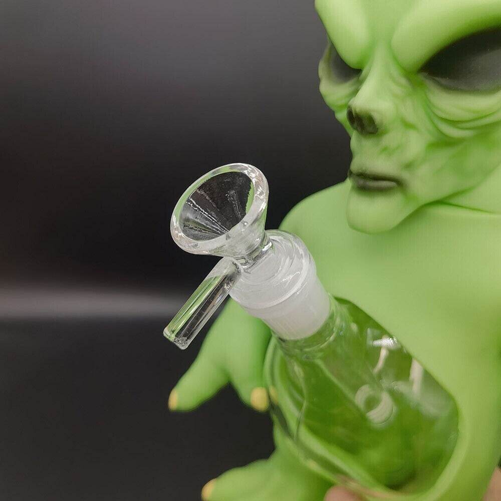 32.4cm Green Ailen Water Pipe Silicone Smoking Hookah Hand Pipes W/ Glass Bowl - Maryjanes Bong Shop