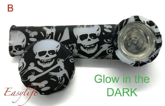 Silicone Smoking Pipe with Glass Bowl w/Cap (glow) US seller - Maryjanes Bong Shop