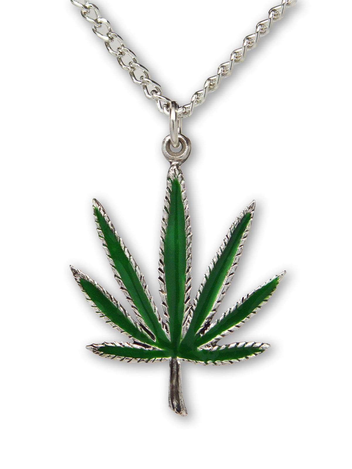 Marijuana Weed Pot Leaf Green Enamel On Pewter Necklace and Earrings Jewelry Set