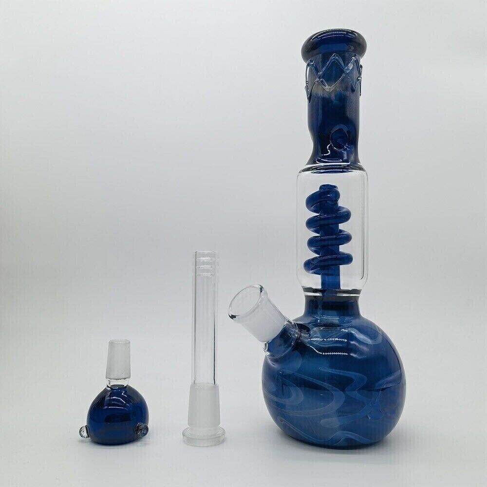 23cm Blue Glass Hookah Smoking Hand Pipes Bubbler Percolator Bongs W/ 14mm Bowl - Maryjanes Bong Shop