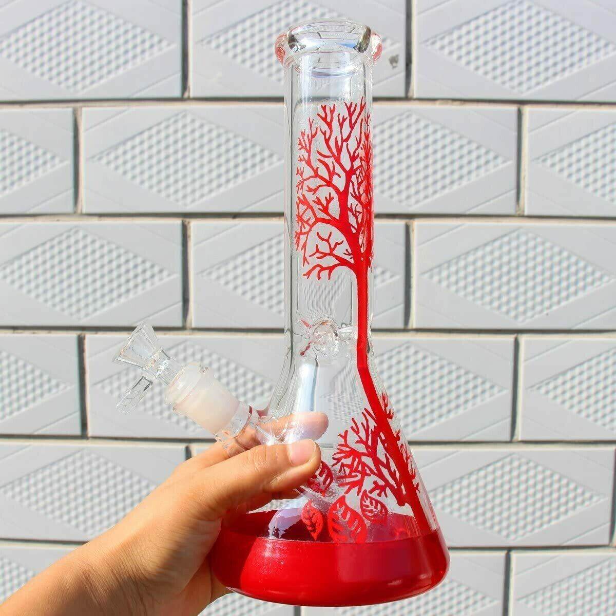 11 Inch Bongs Red Tree Glass Bong Smoking Hookah Glass Water Pipes 14mm Bowl - Maryjanes Bong Shop